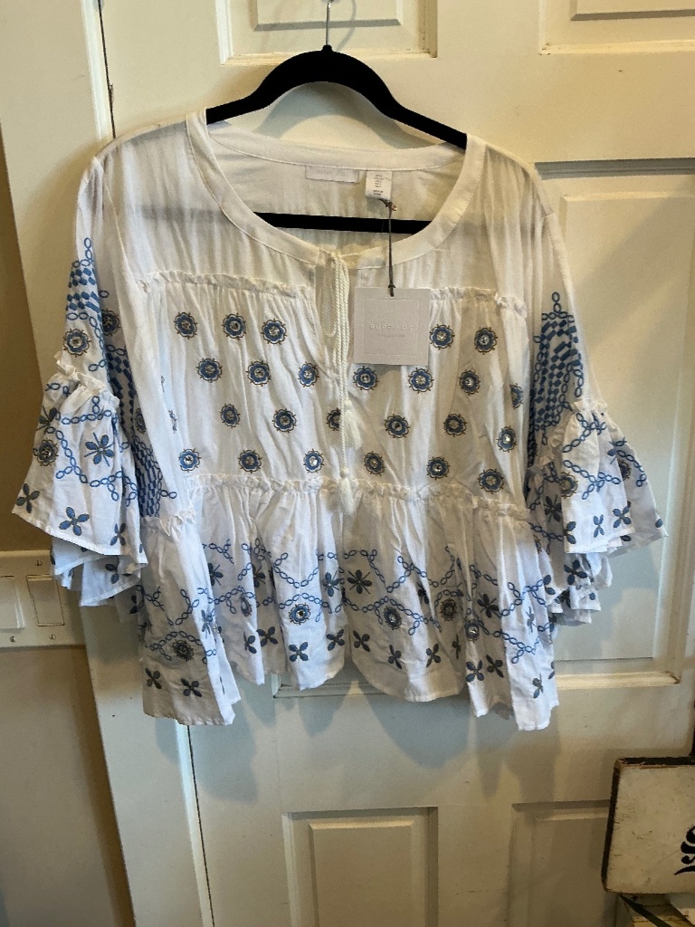 Pure/Us cropped top with fun bling and embroidery! Brand new with tags! Size L